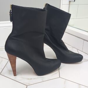 Calvin Klein Black Heeled Boots with Tan Accents
